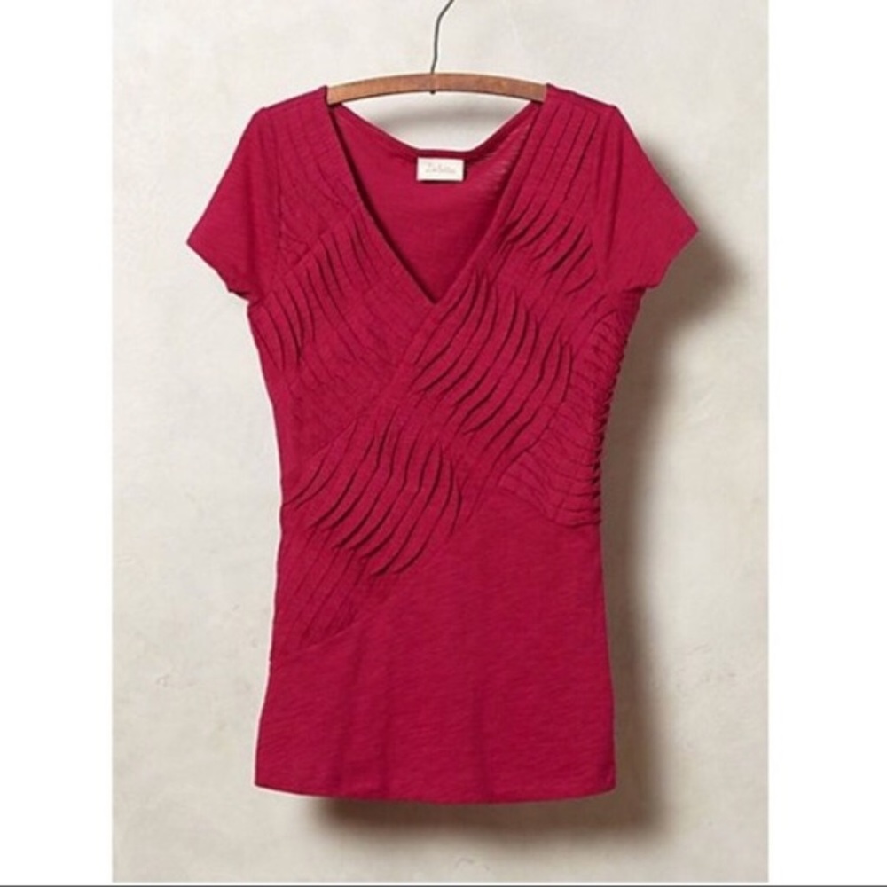Anthropologie Pleatwave V-Neck Tee Pink